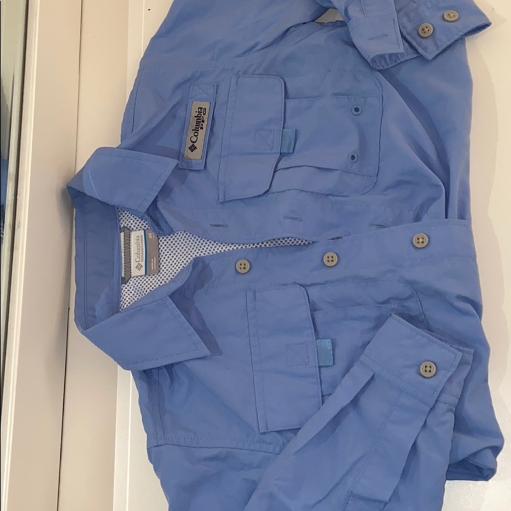 Kids blue Columbia long sleeve button up